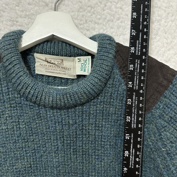 Aran‎ Sweater Market Irish Fishermans Ribbed Sweater with Patches 100% Wool Sz M - Picture 13 of 14